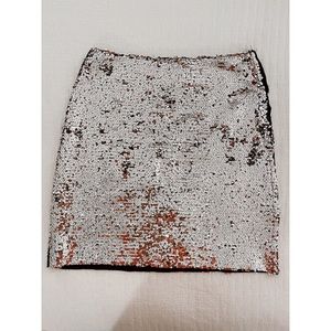 Main Strip Silver Sequin High Waisted Skirt NWT